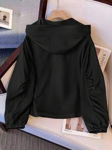 Regalyn Plus Size Women's Solid Color Casual Sport Hooded Short Jacket, Water-Resistant, New 2025 Autumn Collection, Suitable For Outdoor And Sports Winter Fall