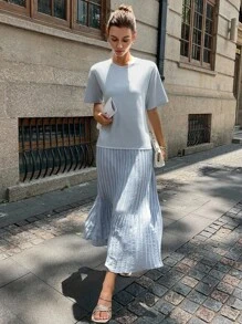 DAZY Women's Mesh Patchwork Loose Straight Casual Short Sleeve Summer Vacation Dress Women Pleated Summer Modest Dress Maxi Dress - White - View 1
