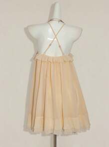 SHEIN ICON Exclusive Ruffled Hem Mini Dress For Young Ladies - Beige - View 2