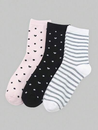 Grunge Punk Calze a metà polpaccio da donna casual e versatili per uso quotidiano, con motivi a righe e a cuore