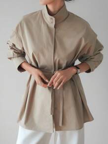 Dazy-Less Damen Lose Business Lässig Bluse mit Kordelzug, minimalistisches Langarmhemd für Büromode, Frühling/Herbst Damenkleidung