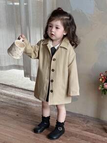 Dazy Kids 女婴格子纯色休闲长款风衣，百搭，幼儿秋季服装