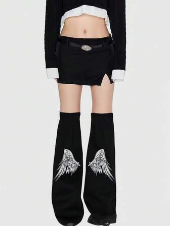 Grunge Punk 1 Pair Punk Street Style Wing Print Unisex Leg Warmers, Dark Angel Bell-Shaped Thigh High Leg Warmers