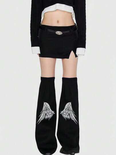 Grunge Punk 1 Pair Punk Street Style Wing Print Unisex Leg Warmers, Dark Angel Bell-Shaped Thigh High Leg Warmers