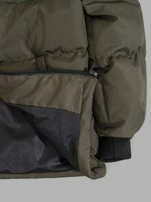 EURMUSE Áo khoác mùa đông chất lượng tốt cổ lông Color Block cho nam - xanh quân đội - Xem 3