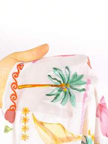 Young Girl Random Print Vacation Style Cover-Up Cover Up