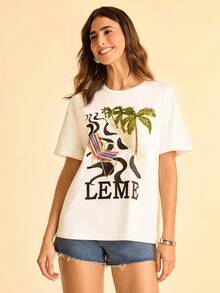 CAJUNI Camiseta de mujer con estampado de árbol de coco para vacaciones en la playa - Blanco - Ver 6
