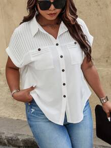 SHEIN LUNE 大码夏季休闲纯色蝙蝠袖衬衫