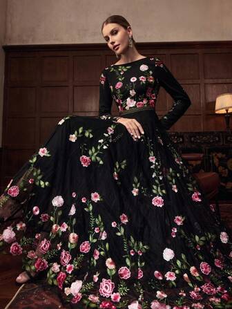 ZEYLAH Vestido de manga larga y transparente con bordados florales, estilo de vacaciones en la playa, para primavera y otoño