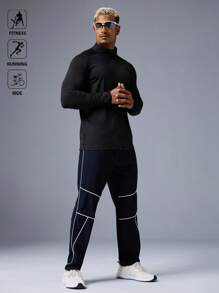 Manfinity Sport Polished Men's Contrast Color Trim Outdoor Sport Pants Sweat-Wicking Lightweight Comfortable Running Muscle Minimalist Design Slim Fit For Workout Joggers Gymwear - Navy Blue - View 8