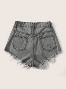 SHEIN ICON Women Simple Frayed Hem Shorts For Daily Wear - Light Grey - View 2