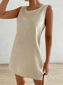 SHEIN EZwear Vestido de verano sin mangas para mujeres, con cuello redondo y huecos en unicolor