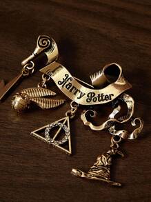 HARRY POTTER X SHEIN 闪亮锌合金海德薇钥匙扣、旋转金色飞贼、死亡圣器、分院帽吊饰，适合作为礼物、收藏品和纪念品 - 金色 - 查看 4