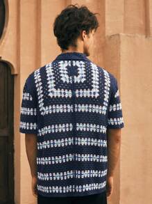 Manfinity VCAY Men's Casual Loose Drop Shoulder Short Sleeve Cardigan, For Fall Winter - Multicolor - View 2