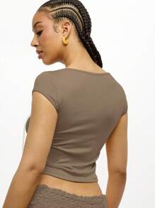 SUMWON WOMEN 系带短款上衣时尚短袖修身夏季节日短款上衣，前部采用紧身胸衣风格