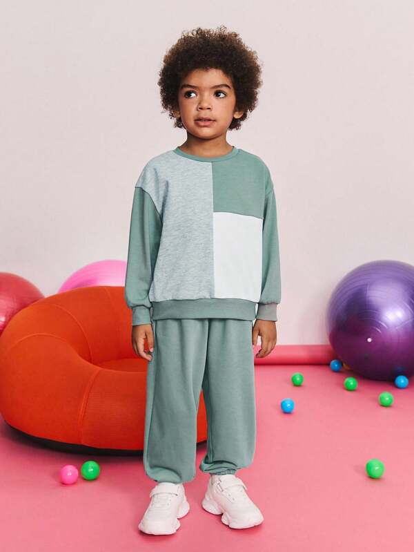 Leap Crew Leap Crew Young Boy Loose Casual Simple Comfortable Round Neck Pullover Sweatshirt & Drawstring Pants Set