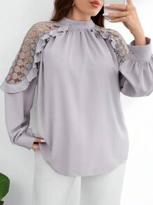 Modelyn Ruffle Lace Shoulder Revealing Sexy Women Luxury Celebrity Fashion Plus Size Blouse Fall Cloth For Women