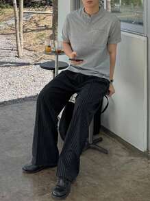 DAZY 男士经典条纹海军蓝西装裤，适合所有季节，秋季