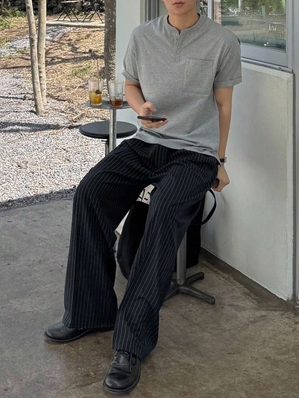 Men's Classic Striped Navy Blue Suit Pants, Suitable For All Seasons, Fall