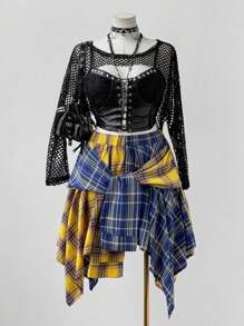 Sunspun 夏季短裤-休闲格子朋克格子