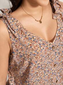 SHEIN LUNE Vestido de verano casual de mujer de talla grande con estampado floral diminuto y nudo en el hombro, ropa bohemia de verano, conjuntos de verano de estilo "Old Money", atuendos de primavera y festival