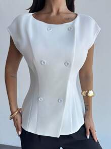 Firerie Women's Simple Solid Bat Wing Sleeve Double-Breasted Open Front Thin Blazer For Work & Commute - White - View 1