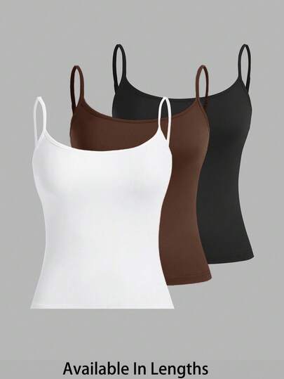 SHEIN PETITE CURVE 大码女式三件套紧身休闲背心（细肩带）