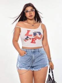 SHEIN ICON Große Größen lässige Jeans-Shorts mit Ketten-Dekor und Destroyed-Effekt - Helle Waschung - Übersicht 3