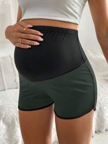 SHEIN Contrast Color Adjustable Waist Maternity Sports Shorts