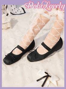 Dola Lovely 1 双女士粉色蝴蝶结水钻平底玛丽珍鞋，百搭，适合外出、散步，穿着舒适 - 黑色 - 查看 2