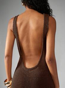 MISSGUIDED Đầm Maxi Đi Biển Dệt Kim Dài Không Tay Hở Lưng Dạ Hội Mặc Đi Nghỉ Mát Đi Hồ Bơi Mùa Hè Đi Biển - màu nâu - Xem 5