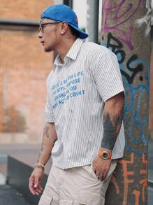 DAZY Summer Striped Multi-Color Letter Print Short Sleeve Shirt For Men - Multicolor - View 3