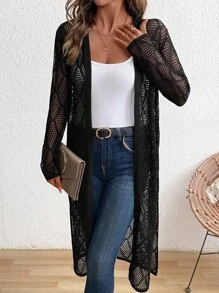 SHEIN Clasi 女士优雅休闲针织开衫、轻薄透明毛衣外套、防晒罩衫