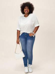 Comfylo 夏季寬鬆基礎短袖大尺碼T恤，家居和戶外休閒服 - 白色 - 查看 5