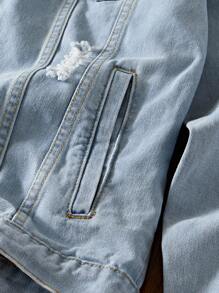 Manfinity VCAY Men's Long Sleeve Single Breasted Distressed Casual Denim Jacket - Baby Blue - View 4