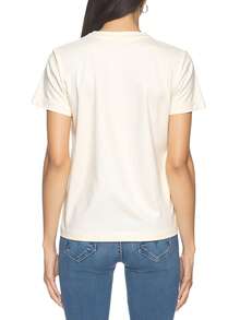 Champion Áo thun tay ngắn cổ tròn thả vai thường ngày cho nữ, mùa hè - Màu be - Xem 2