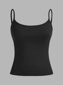 SHEIN PETITE CURVE 大码女式三件套紧身休闲背心（细肩带） - 巧克力棕 - 查看 4