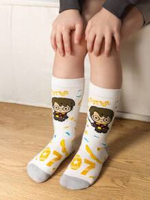 HARRY POTTER X SHEIN 5 双卡通图案棉质柔软透气吸湿排汗儿童中筒袜彩色可爱卡通图案中筒袜加固脚趾和脚跟，经久耐用，男女通用，适合所有季节，百搭，适合学校和户外 - 彩色 - 查看 8