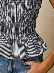 Poéselle Women's Casual Striped Ruffle Hem Camisole, Suitable For Summer - Black and White - View 3