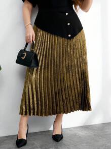 Modelyn Váy xếp ly thanh lịch tông vàng cao cấp cho nữ cỡ lớn - Vàng - Xem 6