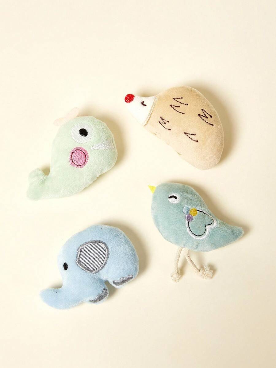 PETSIN 可爱动物造型毛绒猫玩具，柔软毛绒，互动性强，适合猫咪玩耍 - 彩色 - 查看 1