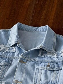 Manfinity VCAY Áo sơ mi denim nam tay dài, cài khuy đơn giản, phong cách giản dị, đồ đôi - Màu xanh lam - Xem 3