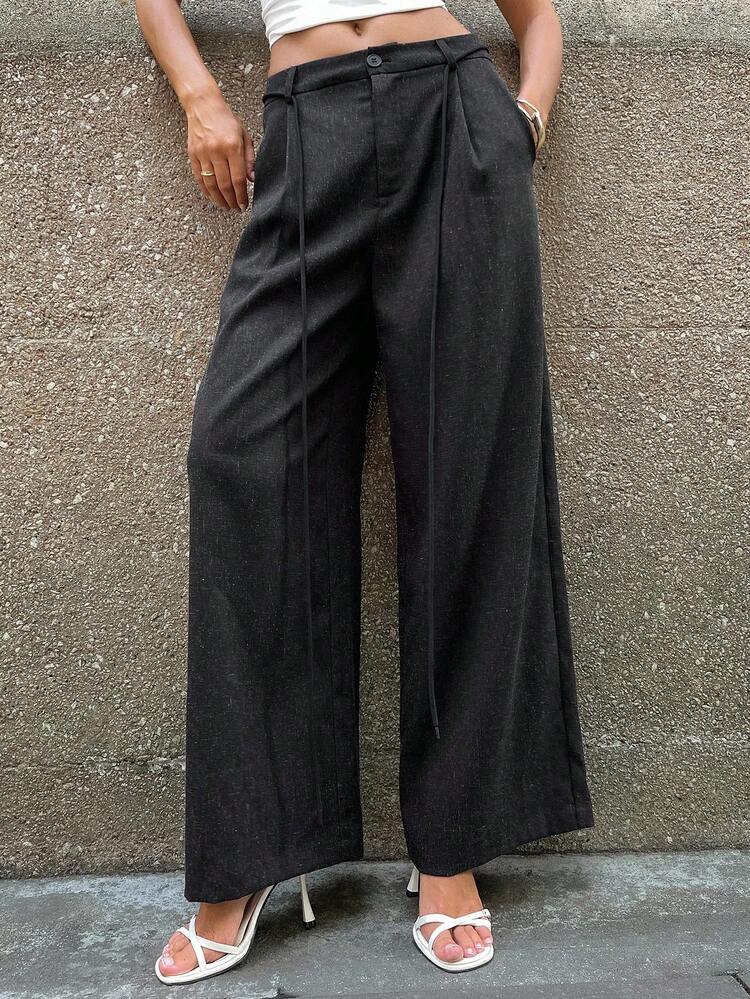 Women's Wide-Leg Button Front Pants, Solid Color