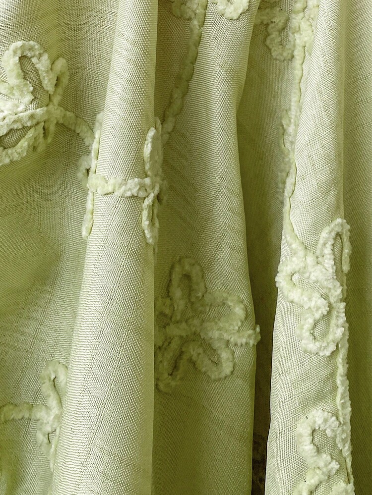 SHEIN EZwear 大码女式纹理面料系带泡泡袖鼠尾草绿色休闲/派对/日常连衣裙 - 綠色 - 查看 5
