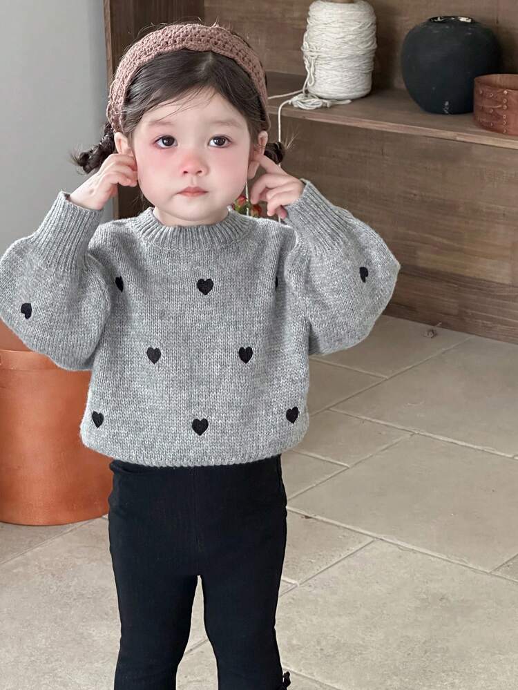 Baby Girls' Round Neck Contrast Heart Knitted Sweater Fall,Winter Toddler Girls Clothes