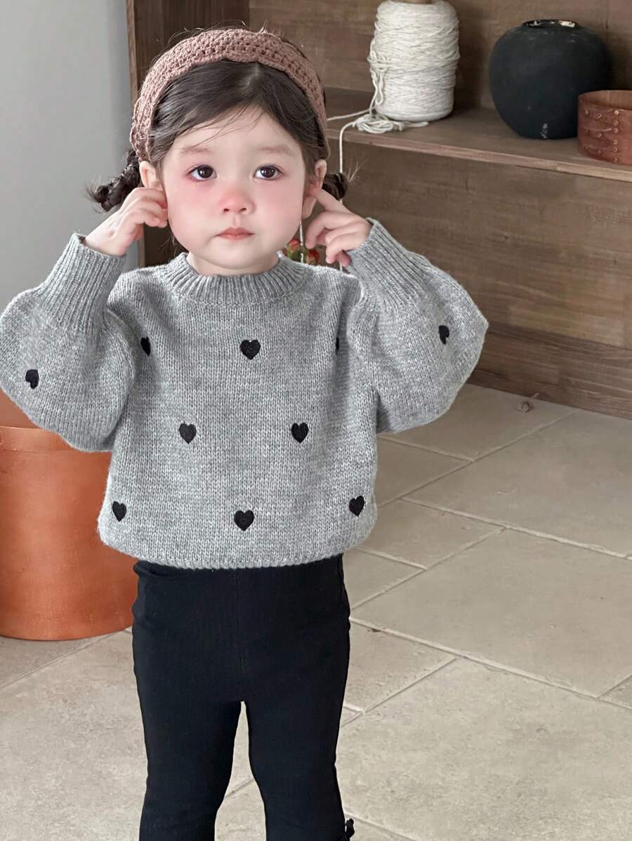 DAZY 女婴圆领撞色心形针织毛衣 秋冬