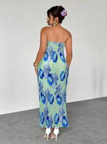 Firerie Váy Maxi ống xoắn cho ngày lễ thanh lịch, lãng mạn, giản dị, cỡ lớn, dáng rộng, in hoa ngẫu nhiên, màu ombre, mùa xuân/hè - Màu xanh lam - Xem 2