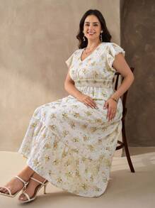 SHEIN Clasi Vestido floral bordado elegante de talla grande para mujer, vestido de verano de talla grande, vestido floral de talla grande para mujer, vestido smocked, vestidos florales para mujer, vestido floral para mujer para cita nocturna, vestido de invitada de boda, vestidos para invitada de boda - Multicolor - Ver 6