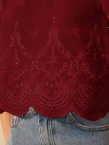 CAJUNI Áo crop top ren khoét vai đơn giản cho kỳ nghỉ của phụ nữ - Màu Đỏ Sâu - Xem 5