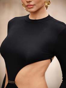 SHEIN Unity Tuta da donna con fibbia metallica e retro aperto, elegante e sexy, aderente, adatta per primavera e autunno, colore nero - nero - Visualizzare 8
